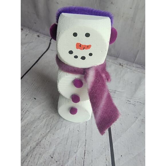 Wooden Handmade Snowman Purple Winter Tiered Tray Home Decor Shelf Sitter - Picture 2 of 5